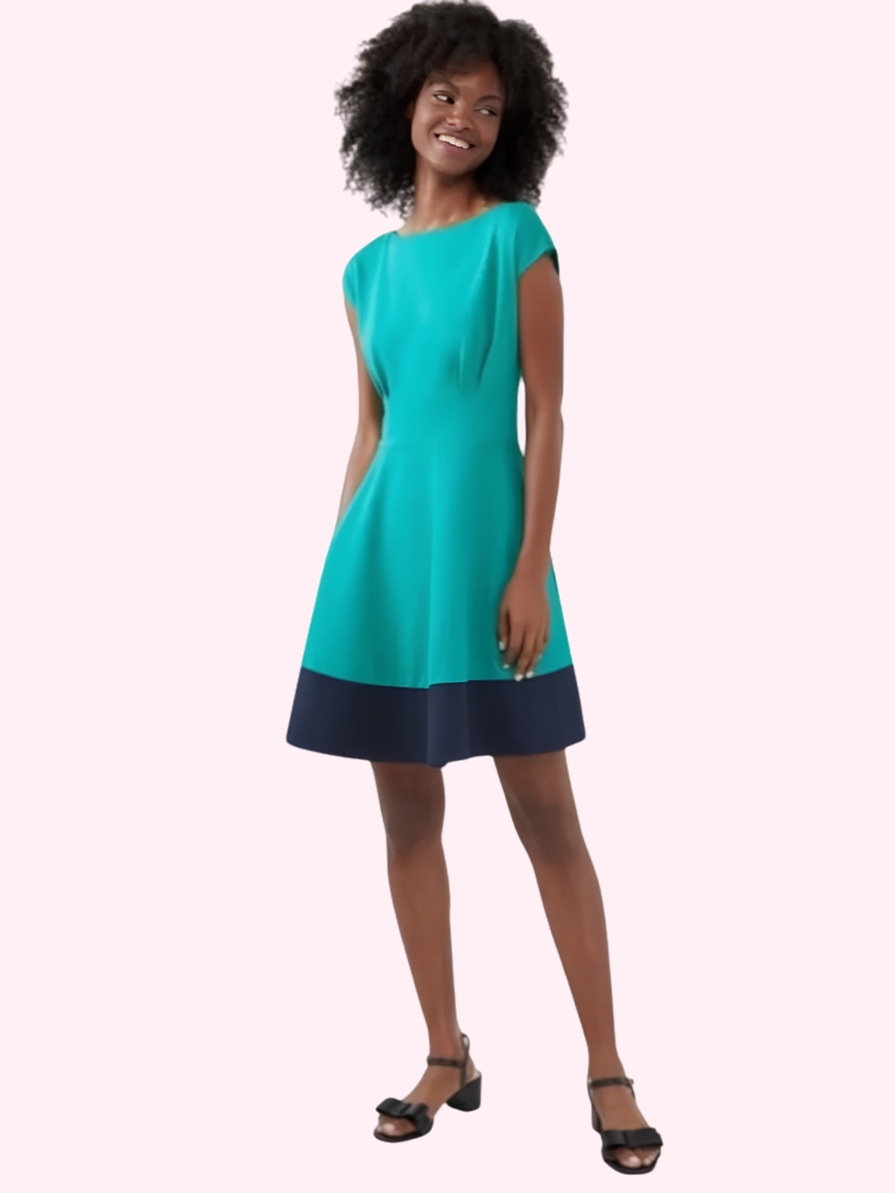 kate spade Teal Colorblock Fiorella Fit-and-Flare Dress with Navy Hem